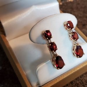 10k Gold and Garnet Earrings with tiny diamonds